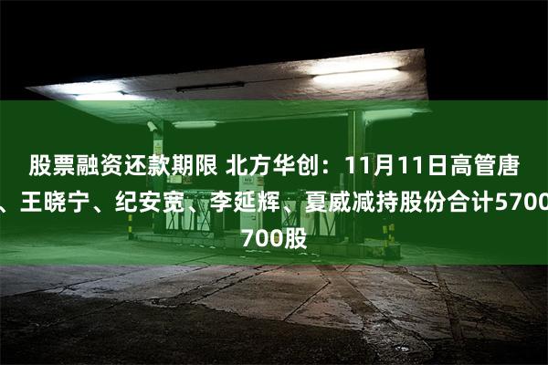 股票融资还款期限 北方华创：11月11日高管唐飞、王晓宁、纪安宽、李延辉、夏威减持股份合计5700股