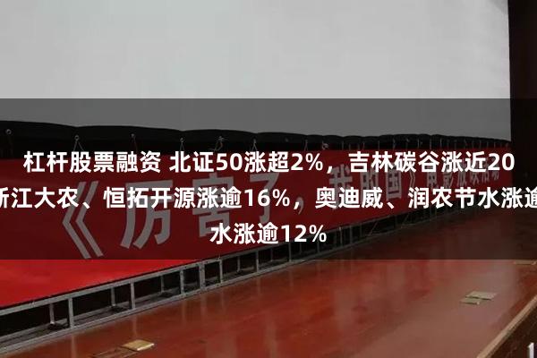 杠杆股票融资 北证50涨超2%，吉林碳谷涨近20%，浙江大农、恒拓开源涨逾16%，奥迪威、润农节水涨逾12%